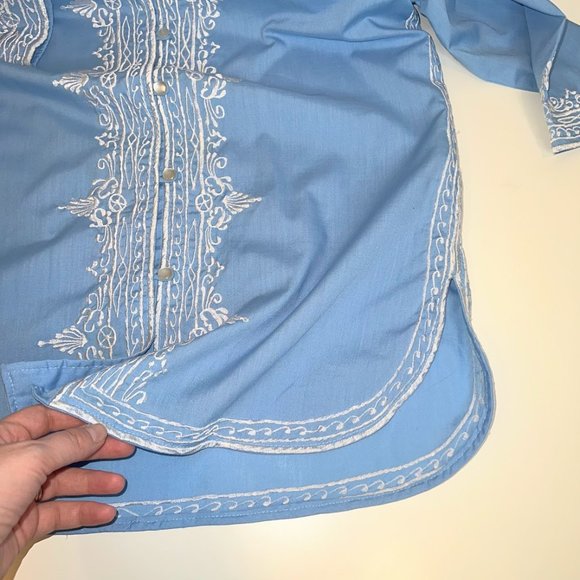 Caro of Honolulu Vintage 80s Cotton Embroidered Kimono Tunic -12 - Picture 3 of 6